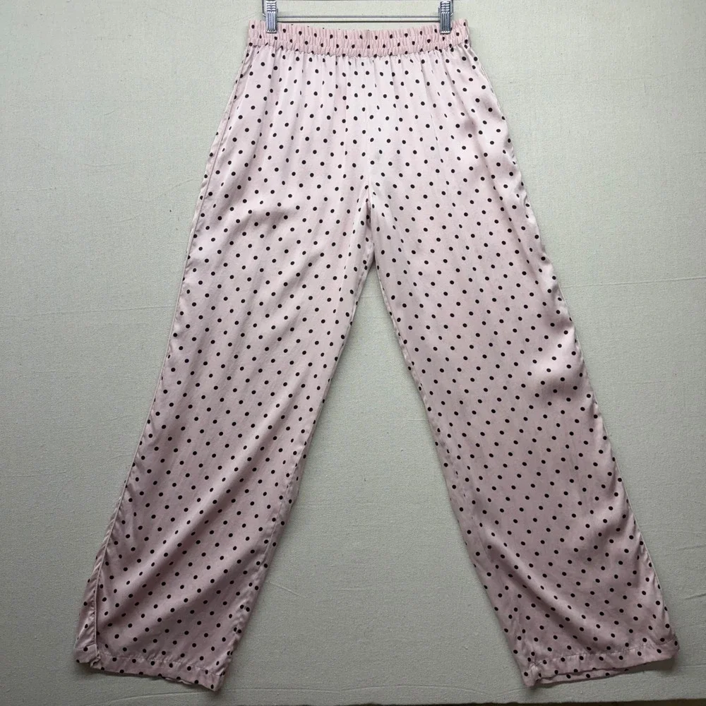 Victoria's Secret Pink Polka Dot 100% Mulberry Silk Pajama Set Top Pants M - Picture 14 of 16
